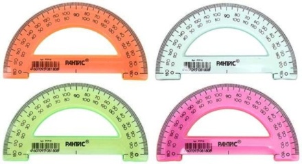Транспортир 180гр. 10 см пласт. прозр.цветной