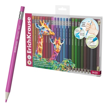Цветные карандаши механические ErichKrause Safari шестигранные, грифель 3 мм, 24 цвета с точилкой  (