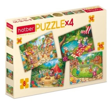 Пазлы    4в1  "Мышиные забавы" 200*140мм 8+12+15+20 дет.