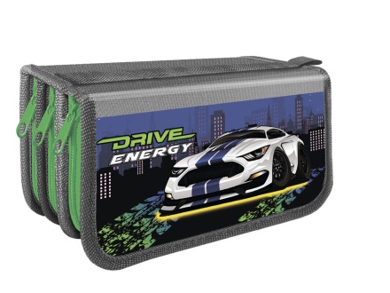 Пенал 3 отд. (190*105*60) молния, металлиз.лам.картон "Drive energy"