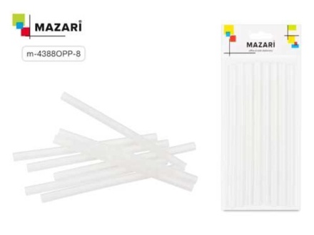 Стержни для клеевого пистолета ТМ MAZARI арт. M-4384P, M-4385P, длина 19 см, толщина 11мм, вес 18 г, 8 шт, ОПП-упаковка с европодвесом