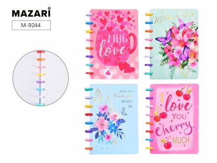 Блокнот А4 пласт.обл., на кольцах  80л "Ассорти" кл., 4 диз.