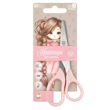 Ножницы детские Феникс+ "Девочка с косой" 13,5 cм, нерж.сталь