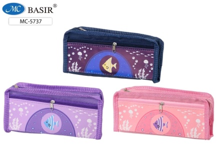 Пенал. "РЫБКА"; плотная ткань, цветной ассорти, внешний карманчик кожзам на молнии; 20,5*9*4 см.