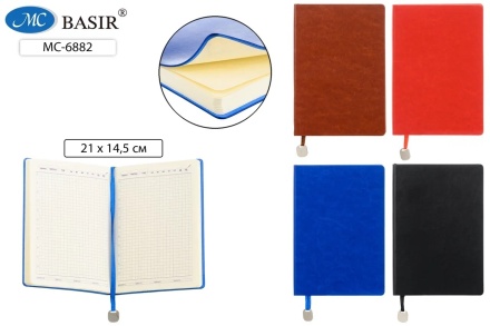 Ежедневник, А5 (14,5*21 см), кожезаменитель, 4 цвета, ассорти; блок-1 офсет, клетка; 140 листов.
