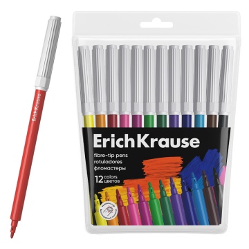 Фломастеры ErichKrause Черная серия 12 цветов (в футляре с европодвесом 12 шт)