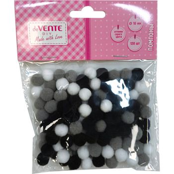 Набор "Помпоны" 10мм 120шт. оттенки серого