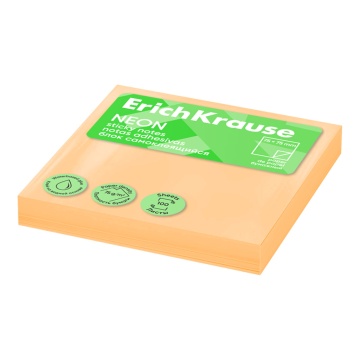 Блок самоклеящийся бумажный ErichKrause Neon, 75х75 мм, 100 листов, оранжевый