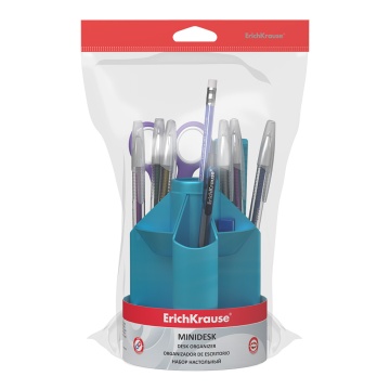Набор настольный вращающийся пластиковый ErichKrause Мини органайзер, Ледяной металл, голубой
