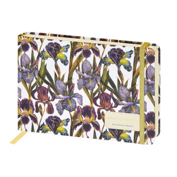 Скетчбук А5 100л., сшивка, 100гр/м2 "Flora. Ирисы" бежевая бумага, тв.пер., резинка