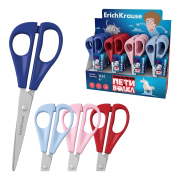 Ножницы ErichKrause Приключения Пети и Волка, 16.5см, ассорти (в дисплее по 24 шт.)