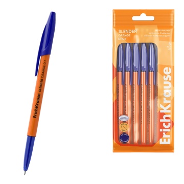Набор из 8 ручек шариковых ErichKrause Slender Stick Orange 0.7, Super Glide Technology, цвет черни