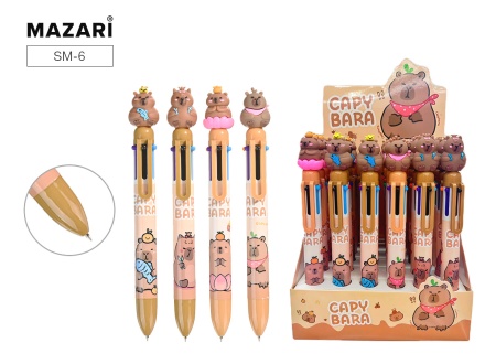 Ручка шариковая автоматич. КАПИБАРА, 6-цветная, 0.7мм, цв.пластик.корпус, сменный стержень 90 мм