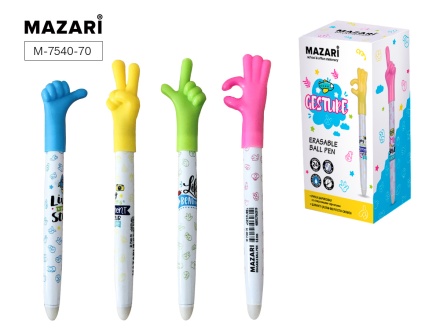 Ручка шариковая стираемая. GESTURE. 0.8мм, термочувств.чернила, цв.пластик.корпус ассорти 4 диз, сменный стержень 116мм. Синяя