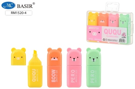 Текстмаркеры МИНИ. 4 цв. Пастель. 5,4*2 см. Фигурный колпачок