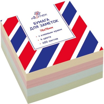 Бумага с липким краем (76*76мм)  400л, 4 цв. ПАСТЕЛЬ