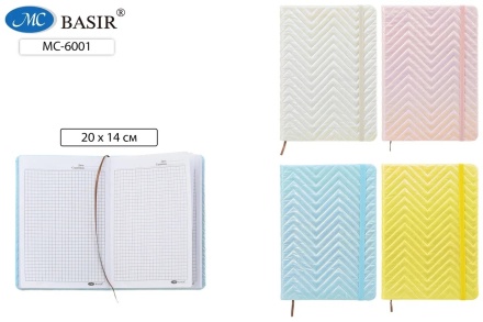 Ежедневник-блокнот: обложка ПВХ, цветная с голографическим покрытием .ассорти., на резинке; блок-1 офсет, клетка, 100 листов, 20*14 см.