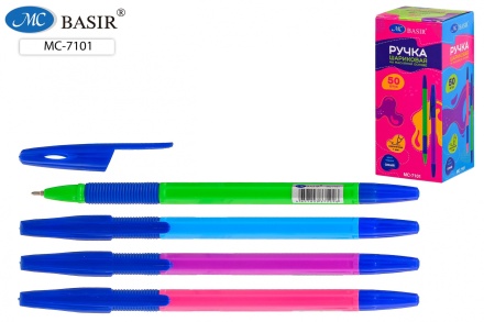 Шариковая ручка с чернилами на масляной основе: цветной шестигранный корпус .ассорти., синий колпачок резиновый держатель, 1,0 mm, цвет чернил-синий.