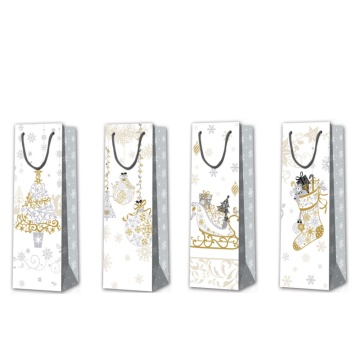 Пакет подар. бум. новогодн. (под бутылку) 36*12*9 см 210 гр/м2 "Золото праздника" микс дизайнов