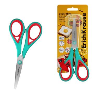 Ножницы ErichKrause Endeavor Cheat Meal, 16 см, бирюзовый ( в блистере по 1 шт )