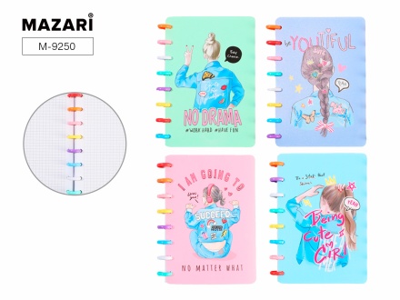 Блокнот А4 пласт.обл., на кольцах  80л "Девчонки" кл., 4 диз.