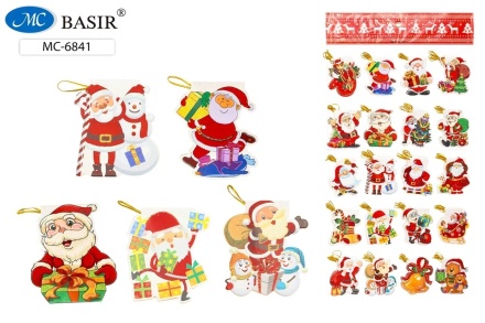 Открытка: "НОВОГОДНИЕ": рисунок-новогодняя тематика .ассорти., фигурная, с блёстками, размер 8,2*7,2 см, в упаковке 160 штук.