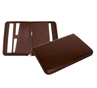 Папка деловая к/з А4 30мм 1 отделение Коричневая на молнии