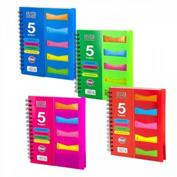 Тетрадь 120л., А5, клетка, Alingar, гребень, пластиковая обложка с инф. окнами, цветные пластиковые разделители, ассорти 4 цвета