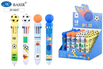 Ручка автоматич. 10-цветная. "Sports". Наконечник - мячи, в ассортименте. 0,5 мм.