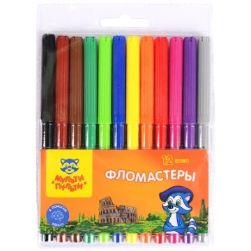 Фломастеры Мульти-Пульти "Енот в Италии", 12цв., смываемые, блистер(240105)