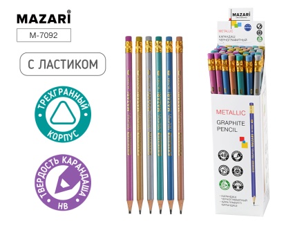 Карандаш Metallic пластиковый, с ластиком HB, трехгранный корпус