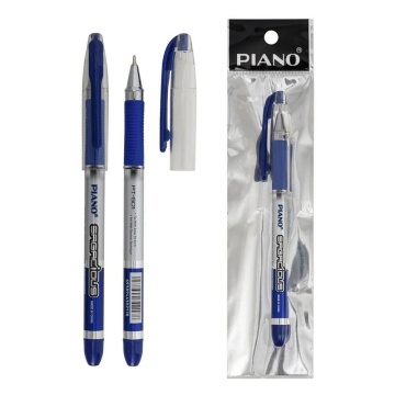 Ручка шариковая на масляной основе "Piano Sagacious"в индивидуальной упаковке с европодвесом, серебристый корпус, игольчатый наконечник, резиновый держатель, прозрачный колпачок с синим клипом,цвет чернил-синий, 0,7mm.