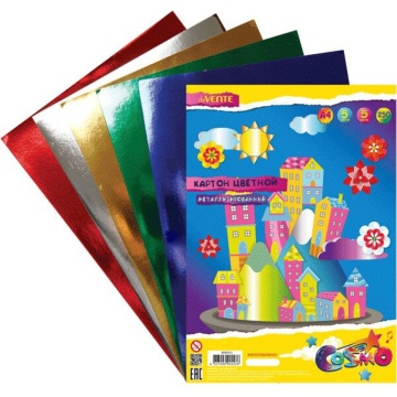 Картон цв. А4  5цв. 5л. металлизированный, одностор., пл. 250 гр/м2, в пакете