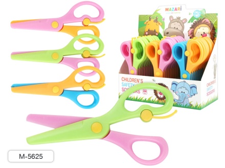 Ножницы детские. 135 мм. Безопасные, пластиковые с авто механизмом. Ассорти 3 цвета