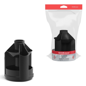 Подставка настольная вращающаяся пластиковая ErichKrause Мини органайзер, Классика, черная