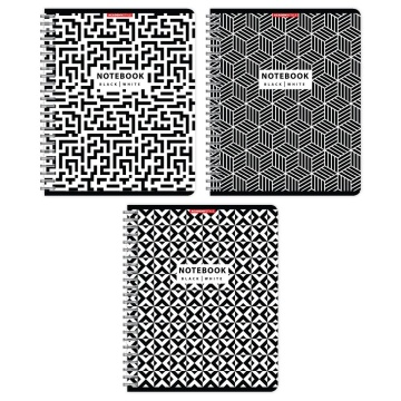 Тетрадь А5  48л кл. гребень Academy Style "ЧБ паттерн" твин. УФ-лак