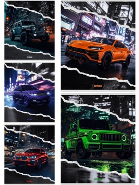 Тетрадь А5 48л кл. Проф-Пресс "Яркие машины в городе" твин-лак., 5диз.в спайке