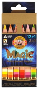 Карандаши с многоцвет.грифелем Koh-I-Noor Magic Jumbo 12+1цв трехгран. цвет корпуса + точилка + лас