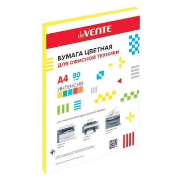Бумага цветная А4 80г.м2 интенсив 50л желтый