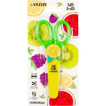 Ножницы детские "deVENTE. Tutti-Frutti. Lemon" 13,5см, пластик.кольца , защит.футл,блистер