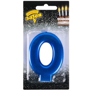Свеча-цифра "0" Синяя, 8см