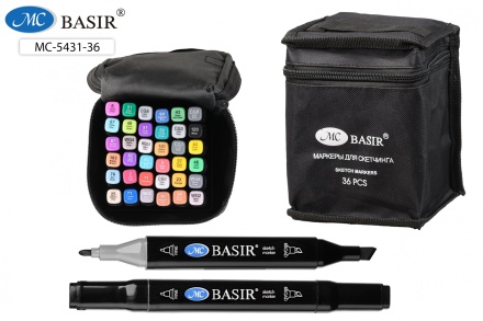Набор маркеров для скетчинга 36цв. пулевидн. BASIR, двустороние 1,0-7,0мм