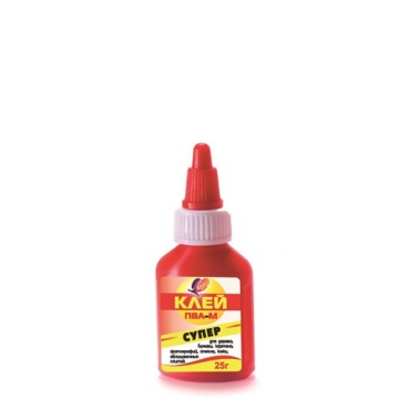 Клей ПВА-М 25 гр. "СУПЕР" , навинчивающ. крышка, красный флакон