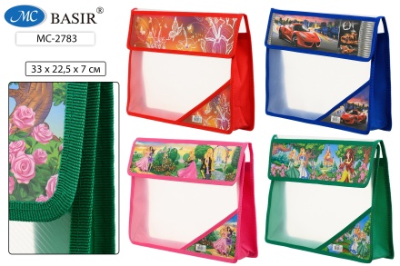 Папка для тетрадей: А4, пластиковая на липучке, Прозрачная + дизайн в ассортименте