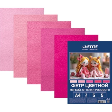 Набор цветного фетра А4  5л. 5цв. розовая гамма, 2мм