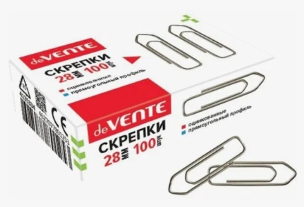 Скрепки металлические. 28 мм. Оцинкованные, прямоуг.профиль. 100 шт.