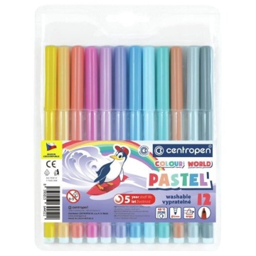 Фломастеры  12цв "Centropen colour world PASTEL", треуг.захват, пластик.уп-ка