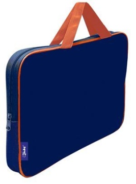Папка А4 (350*265*40) с ручками, молния, ткань "Тёмно-синий-оранжевый"