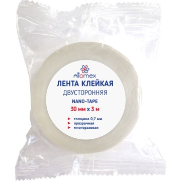 Скотч 2 сторон. 30мм*3м МНОГОРАЗОВЫЙ, прозрачный, 0,7мм