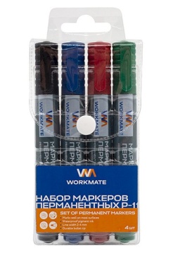 Набор маркеров перманентных Workmate P-11 пулевидных, 2-4 мм, 4 цвета в упаковке